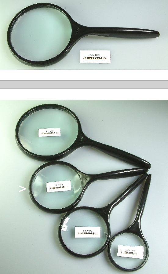 Hand vergrootglas `B` - glazen lens dia. 75 mm - dioptrie 5x
